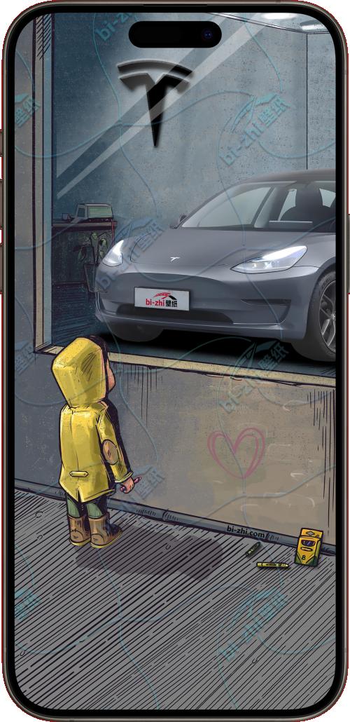 特斯拉Model32022款橱窗男孩看车男孩汽车壁纸