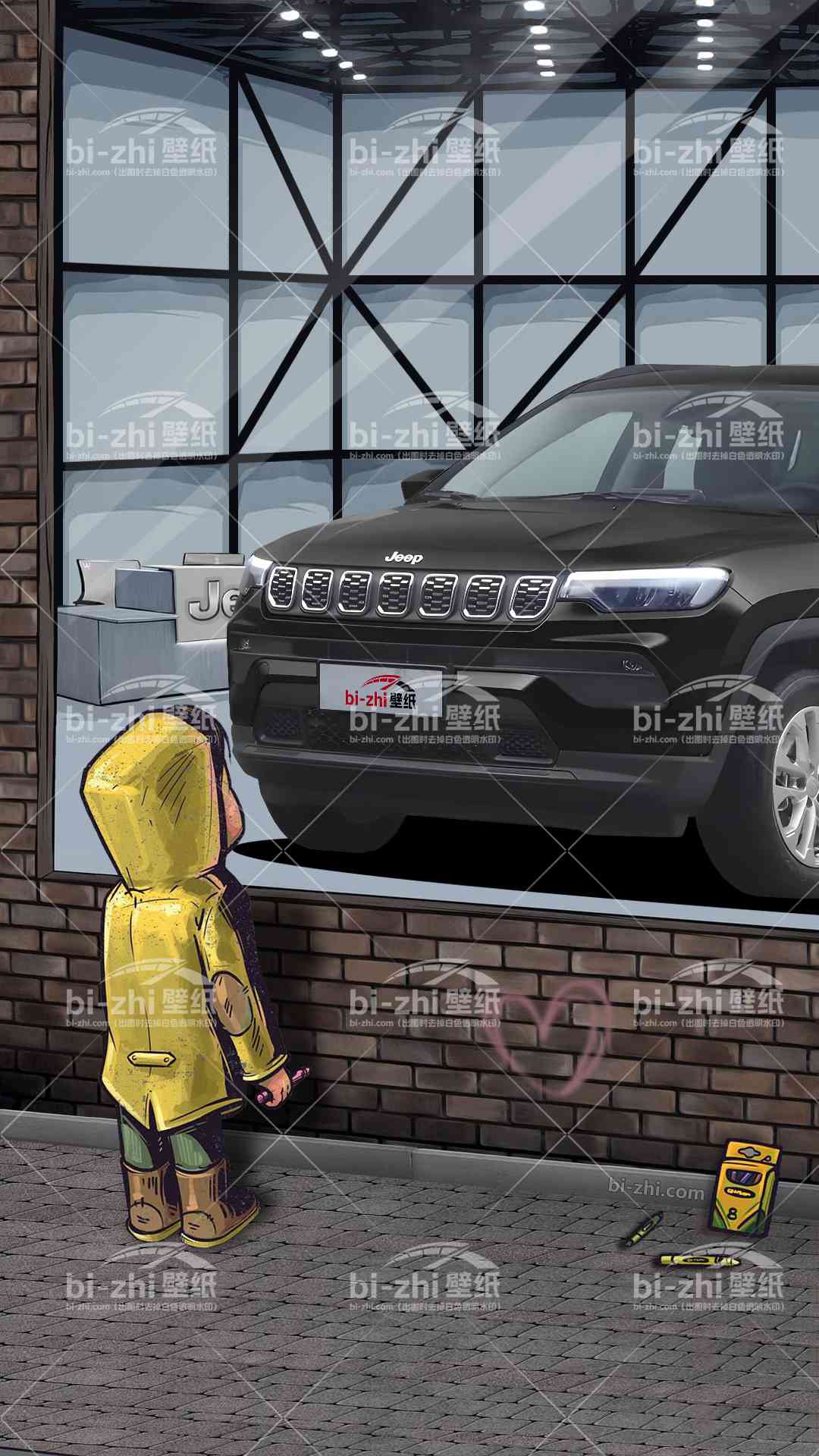 jeep指南者橱窗男孩看车男孩汽车壁纸