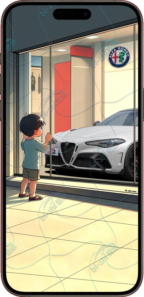 阿尔法罗密欧Giulia2021款橱窗男孩看车男孩汽车壁纸