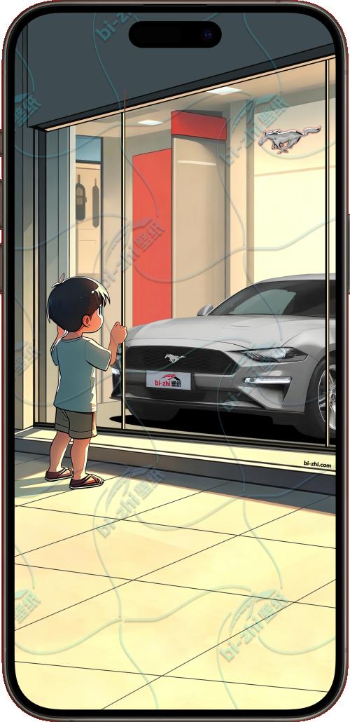 福特Mustang2021款橱窗男孩看车男孩汽车壁纸