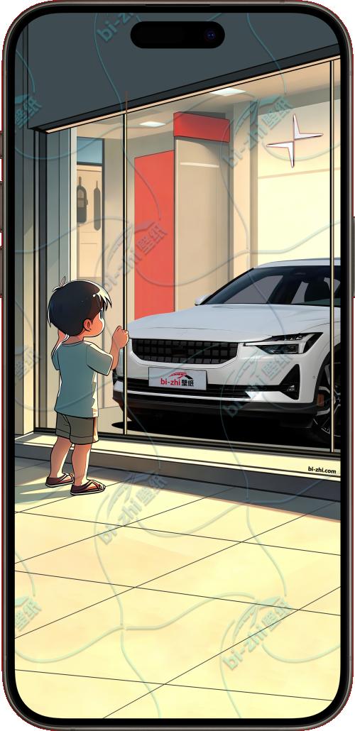极星Polestar22021款橱窗男孩看车男孩汽车壁纸