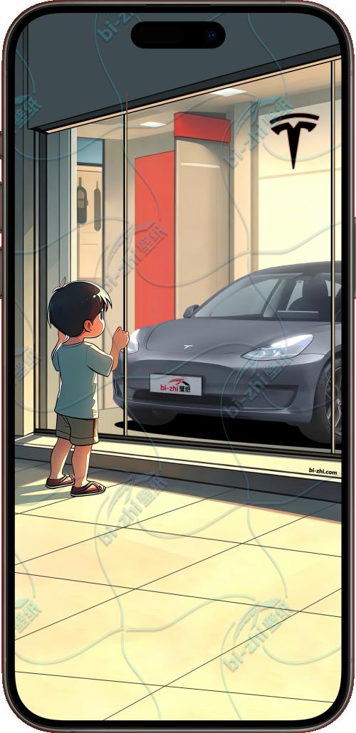 特斯拉Model32022款橱窗男孩看车男孩汽车壁纸