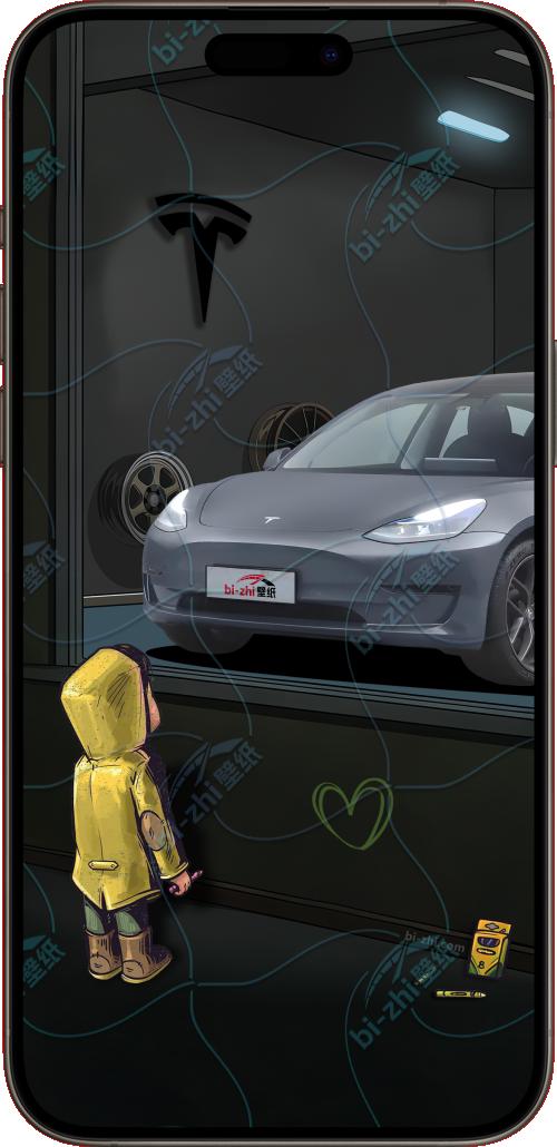 特斯拉Model32022款橱窗男孩看车男孩汽车壁纸