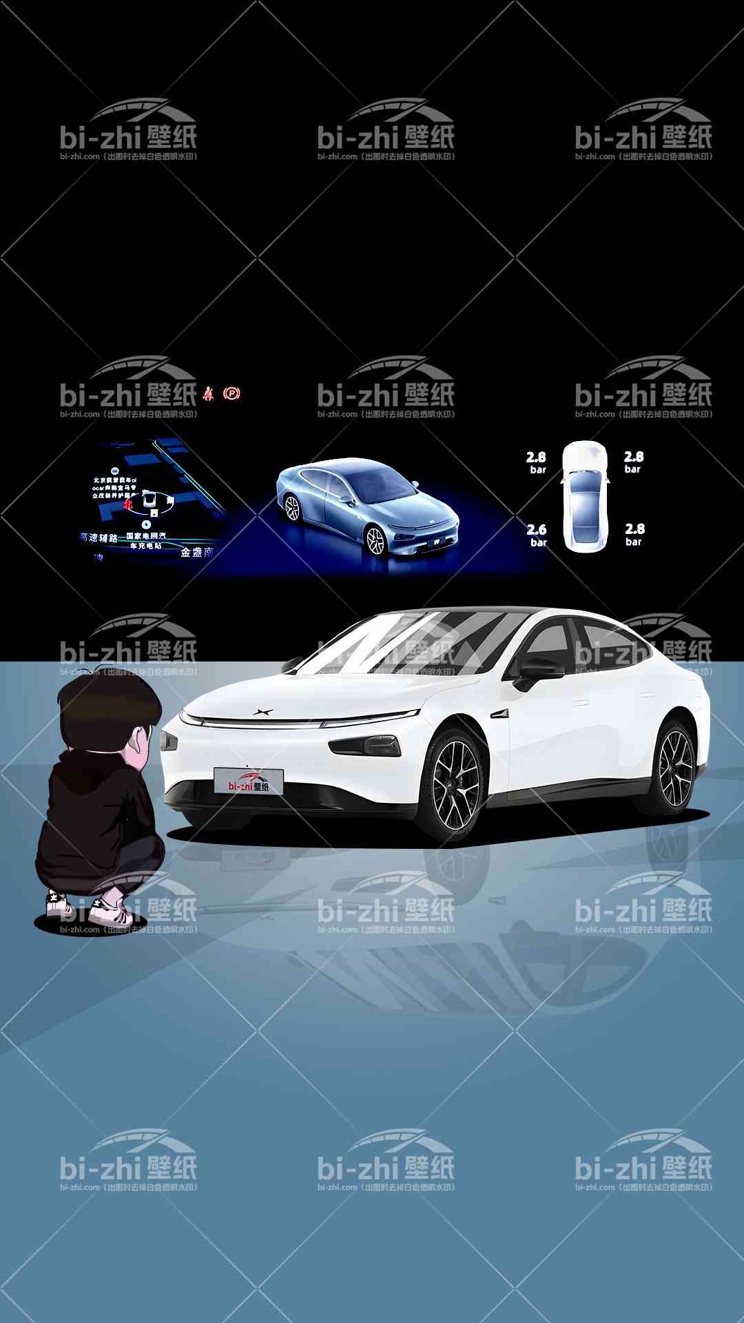 小鹏P7橱窗男孩看车男孩汽车壁纸