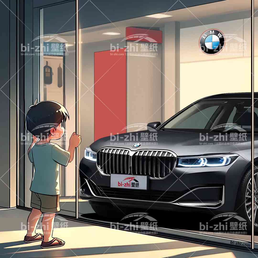 宝马7系橱窗男孩看车男孩汽车壁纸