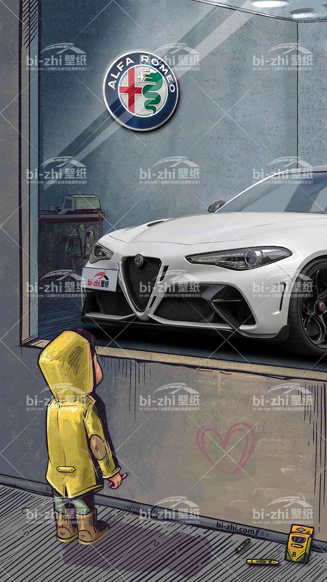 阿尔法罗密欧Giulia橱窗男孩看车男孩汽车壁纸