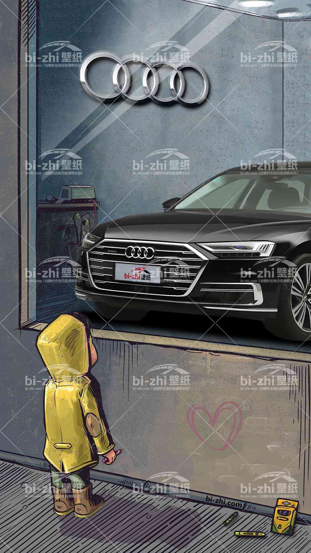 奥迪A8L橱窗男孩看车男孩汽车壁纸
