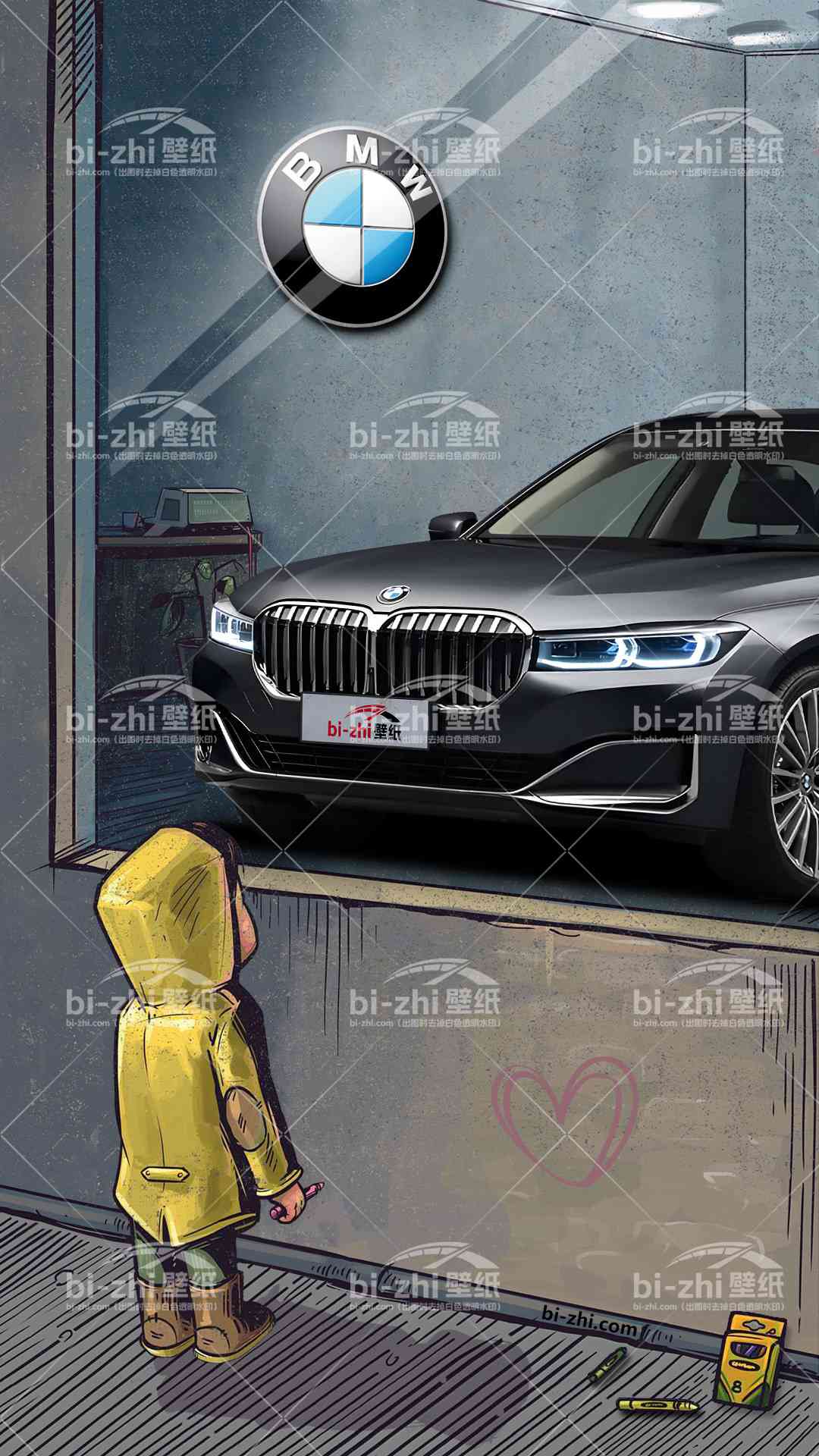 宝马7系橱窗男孩看车男孩汽车壁纸