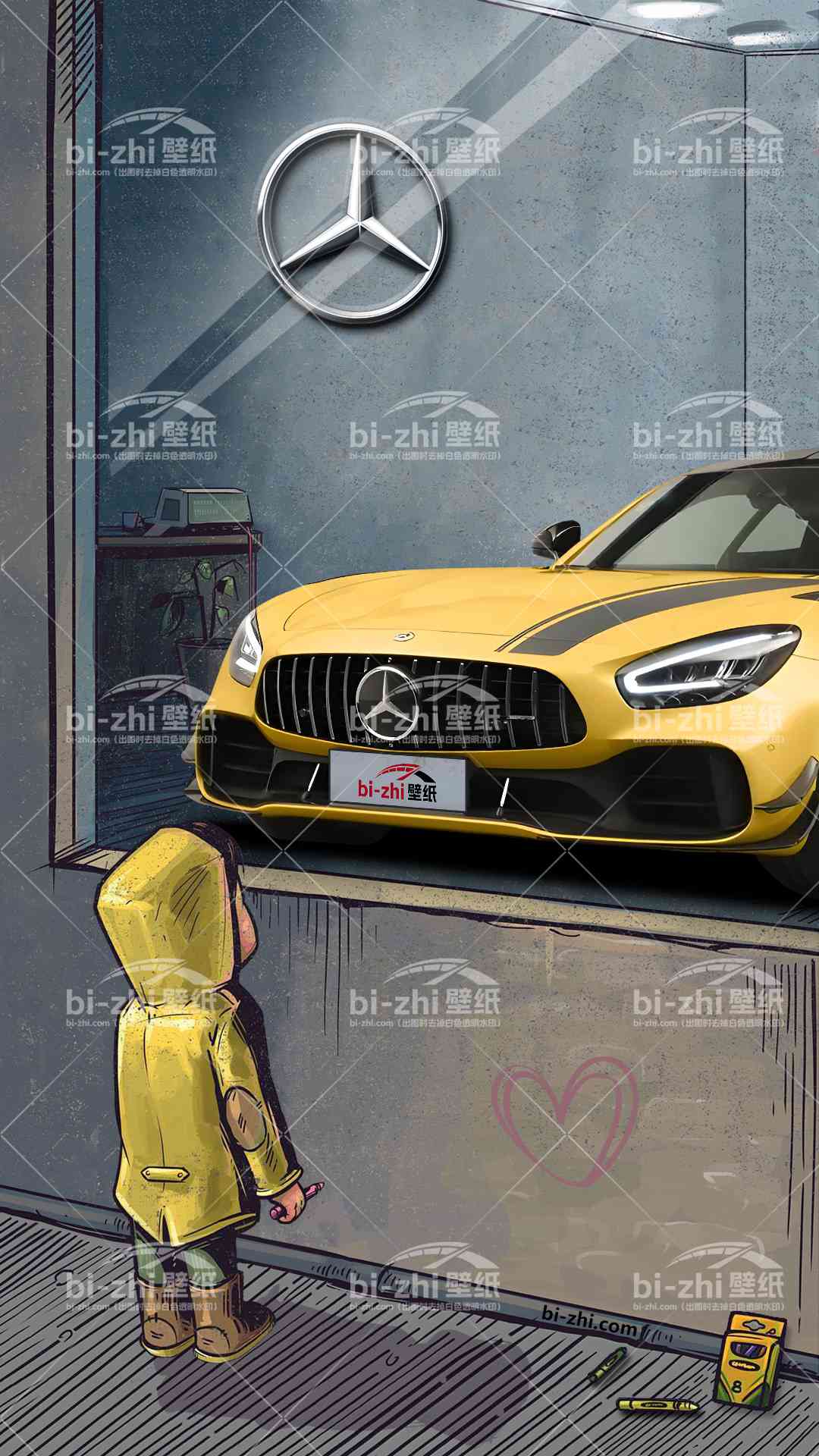 奔驰GTAMG橱窗男孩看车男孩汽车壁纸