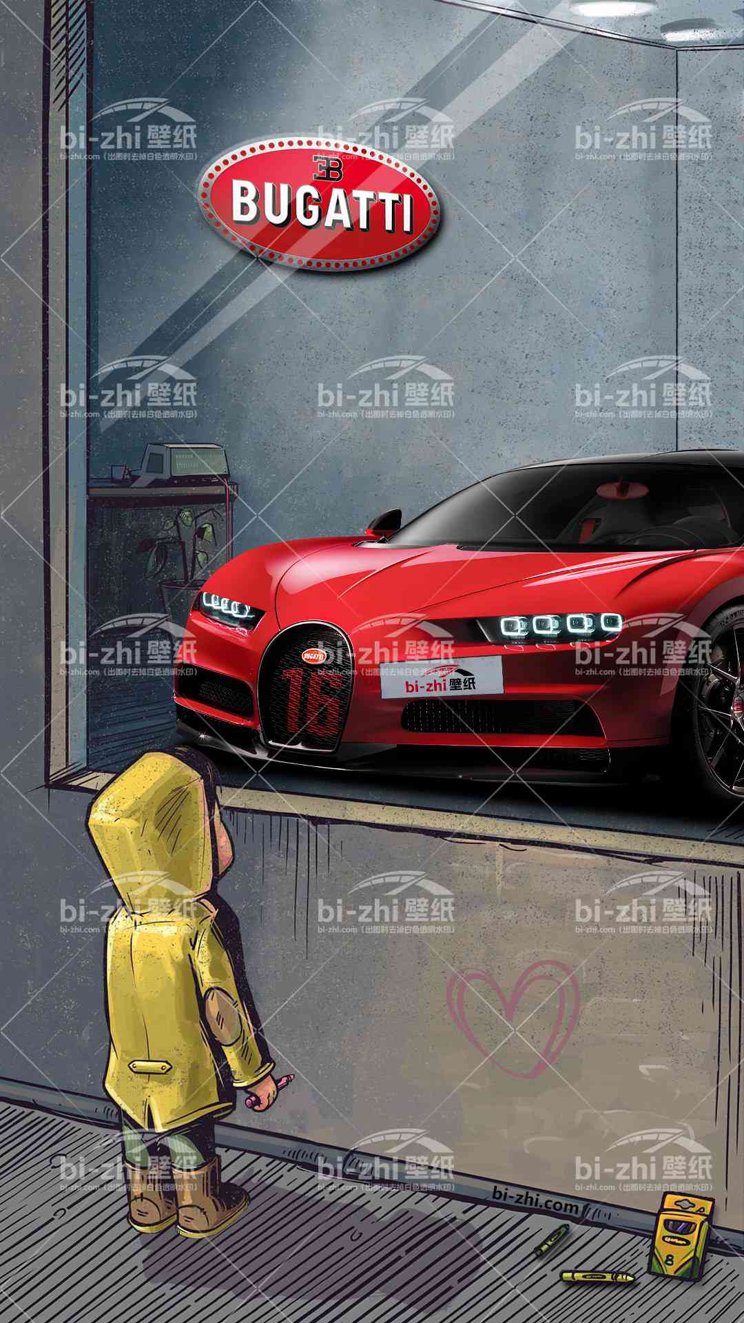 布加迪Chiron橱窗男孩看车男孩汽车壁纸