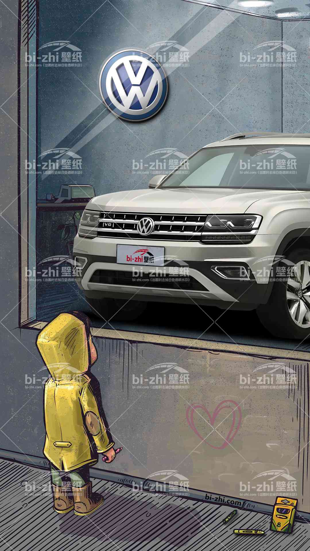 大众途昂橱窗男孩看车男孩汽车壁纸