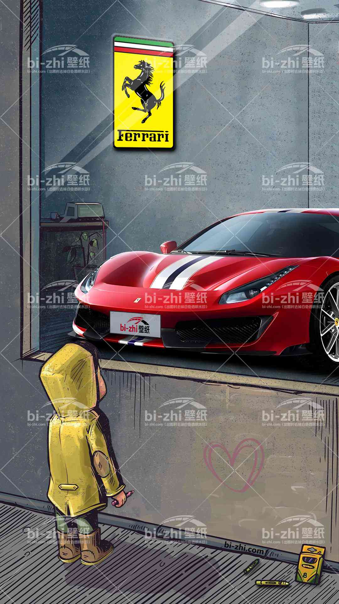 法拉利488橱窗男孩看车男孩汽车壁纸