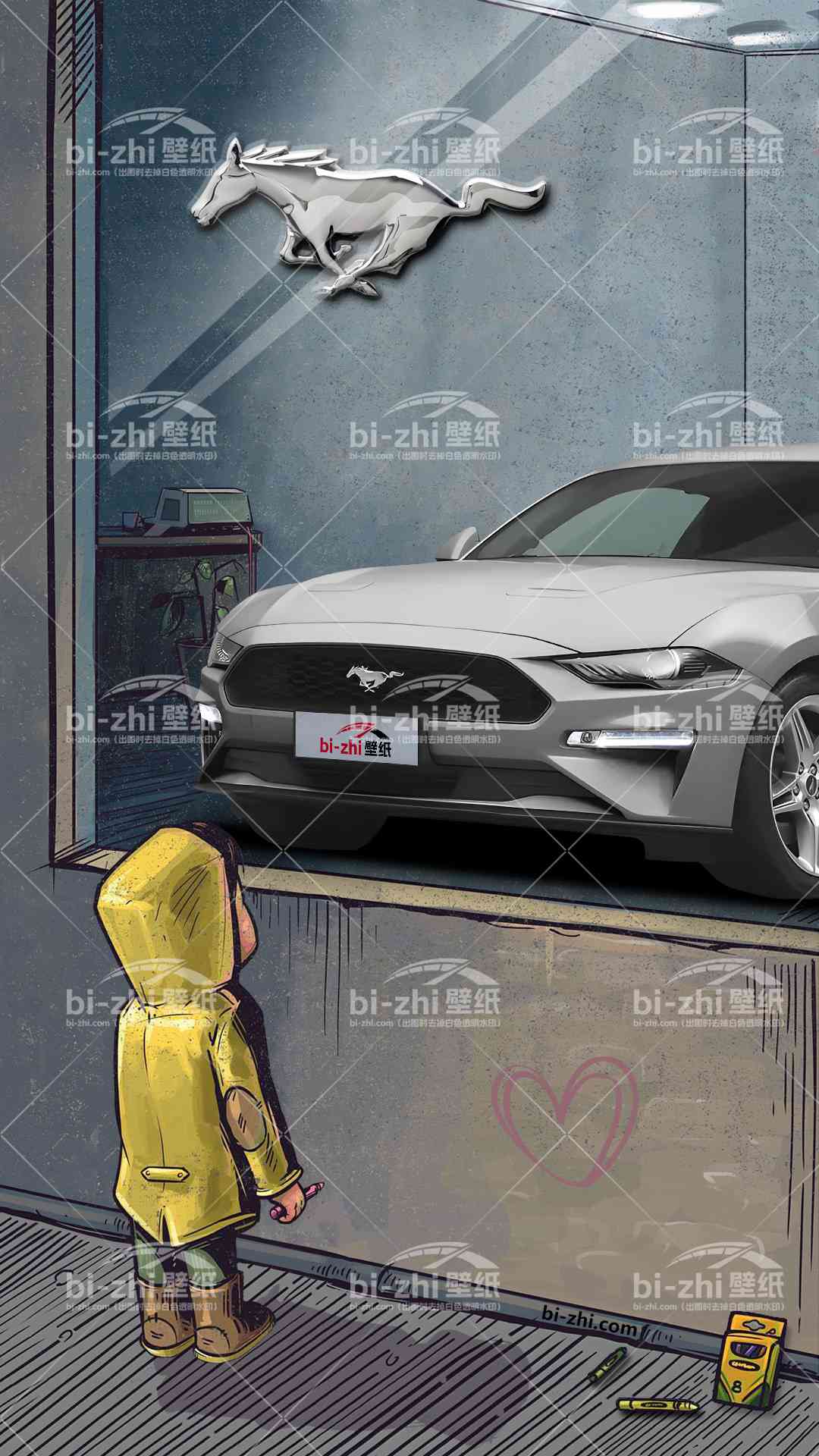 福特Mustang橱窗男孩看车男孩汽车壁纸