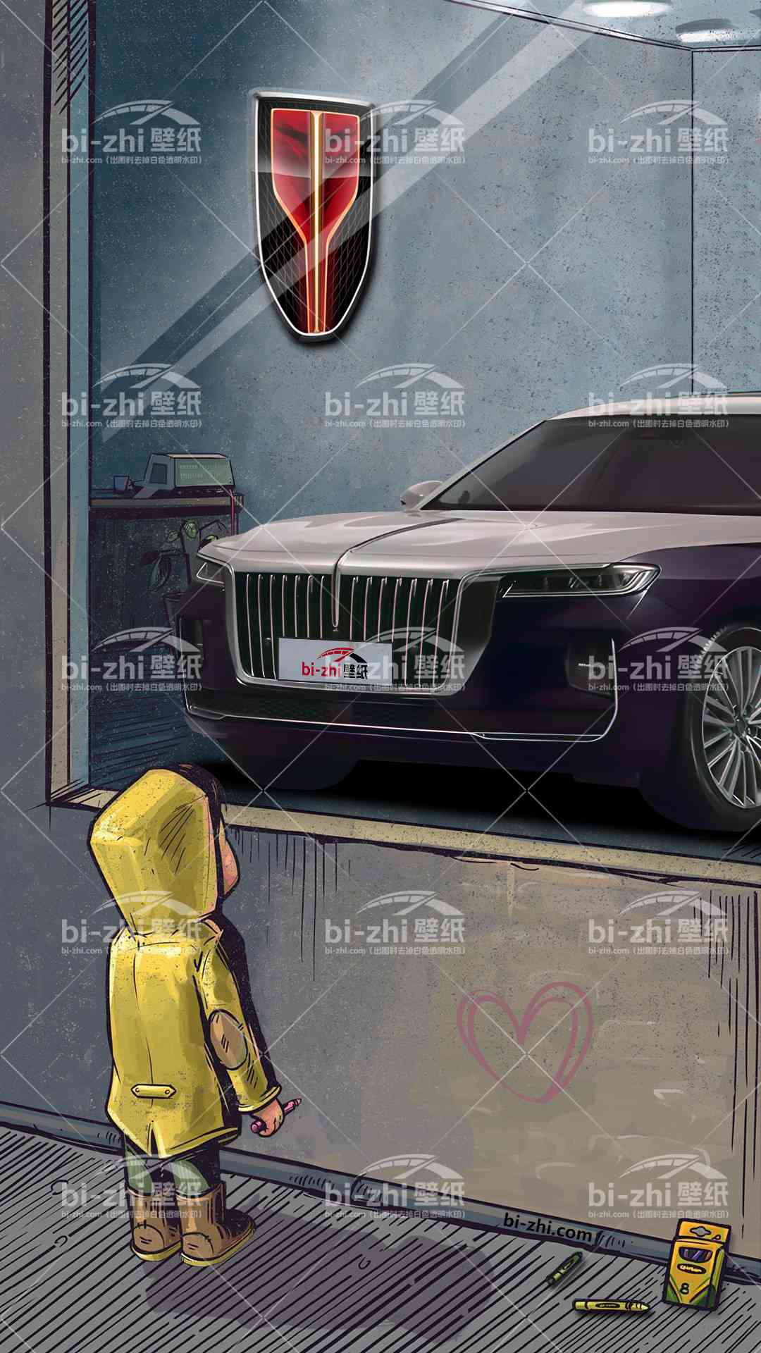 红旗H9橱窗男孩看车男孩汽车壁纸