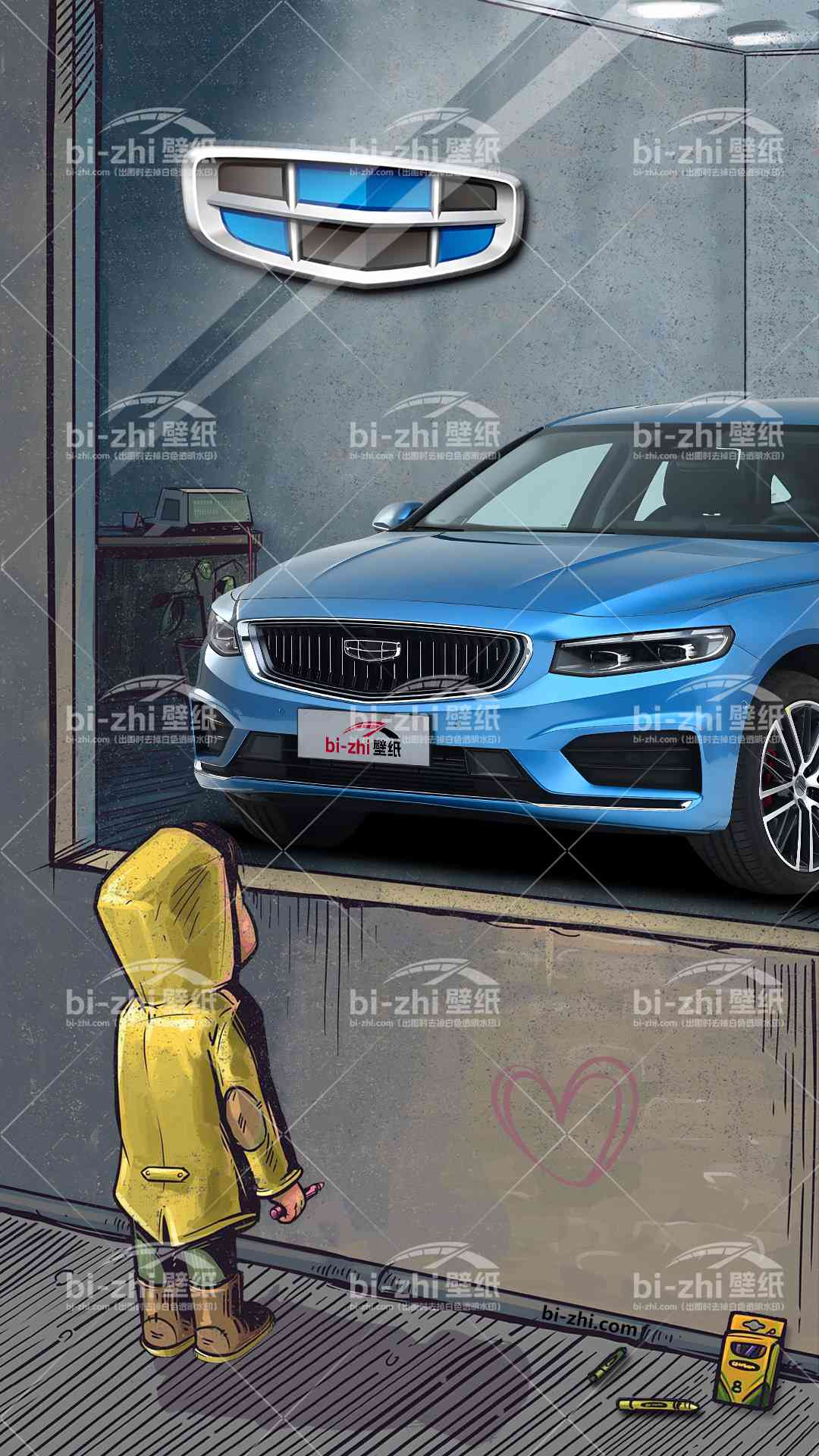 吉利星瑞橱窗男孩看车男孩汽车壁纸