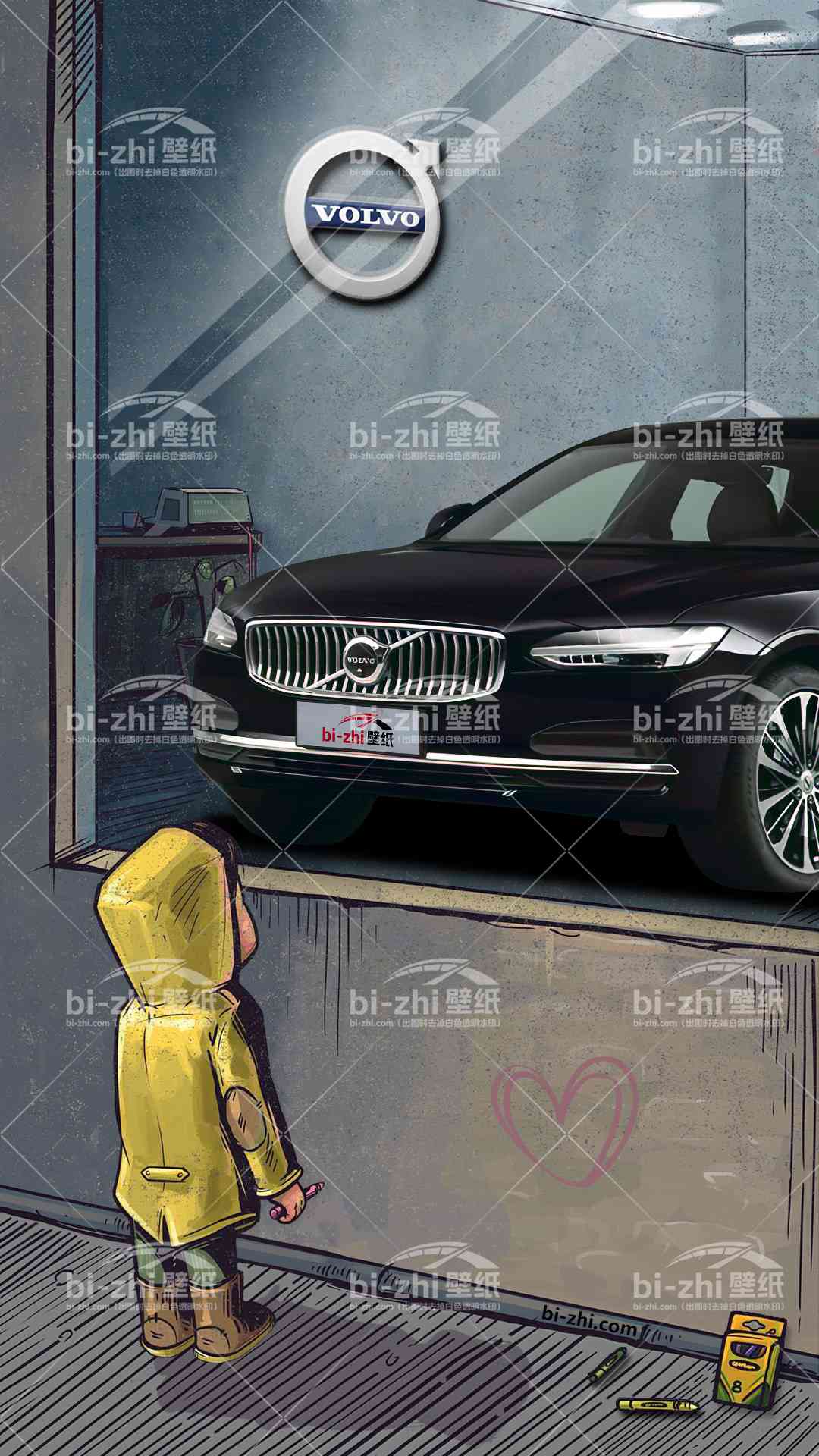 沃尔沃S90橱窗男孩看车男孩汽车壁纸