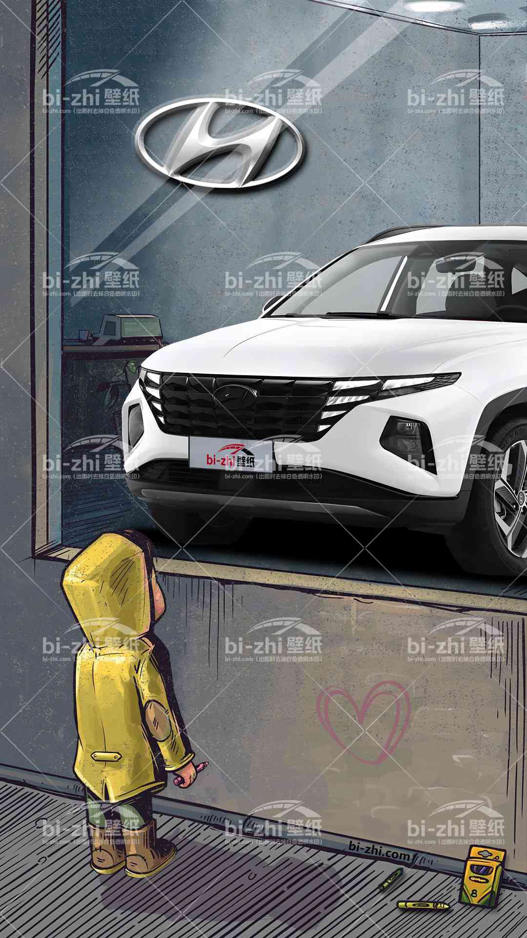 现代途胜橱窗男孩看车男孩汽车壁纸