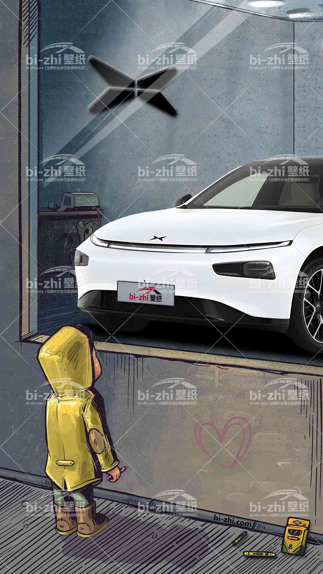 小鹏P7橱窗男孩看车男孩汽车壁纸