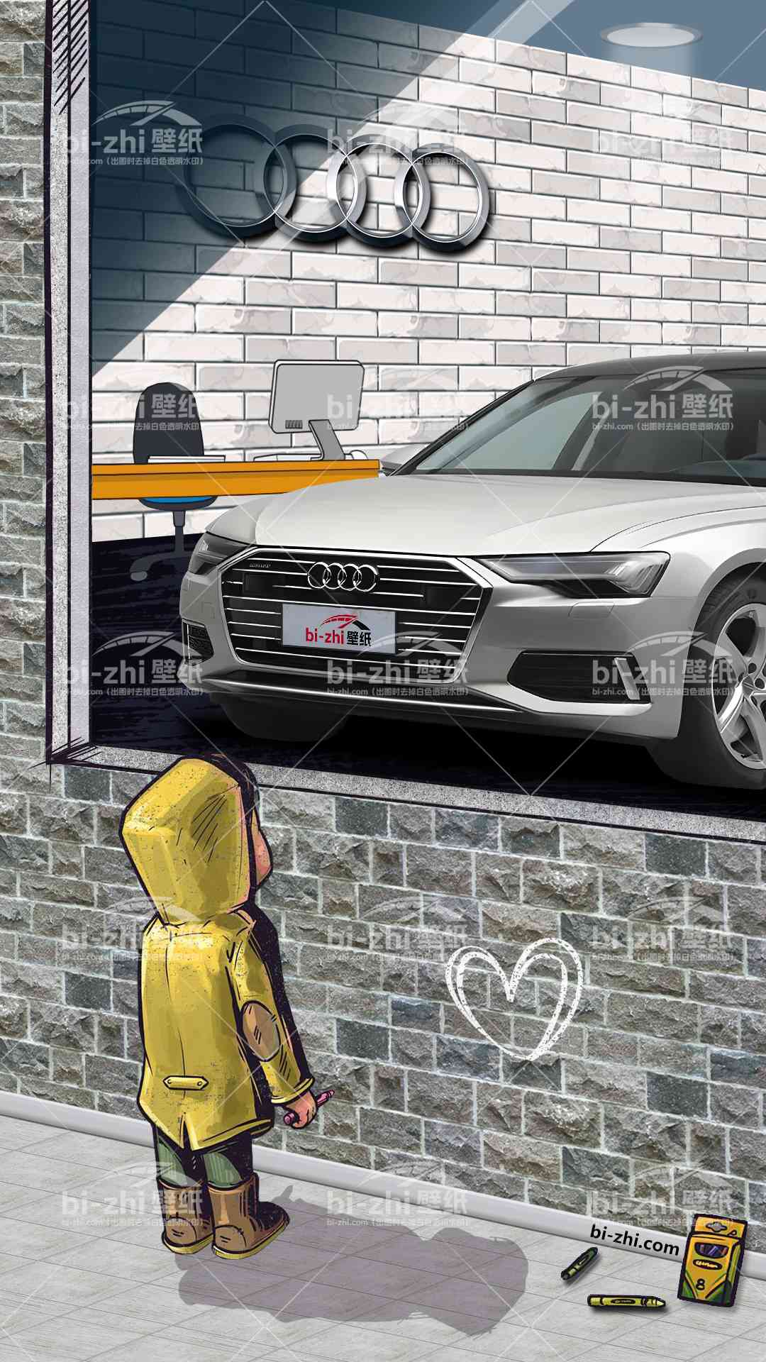 奥迪A6L橱窗男孩看车男孩汽车壁纸