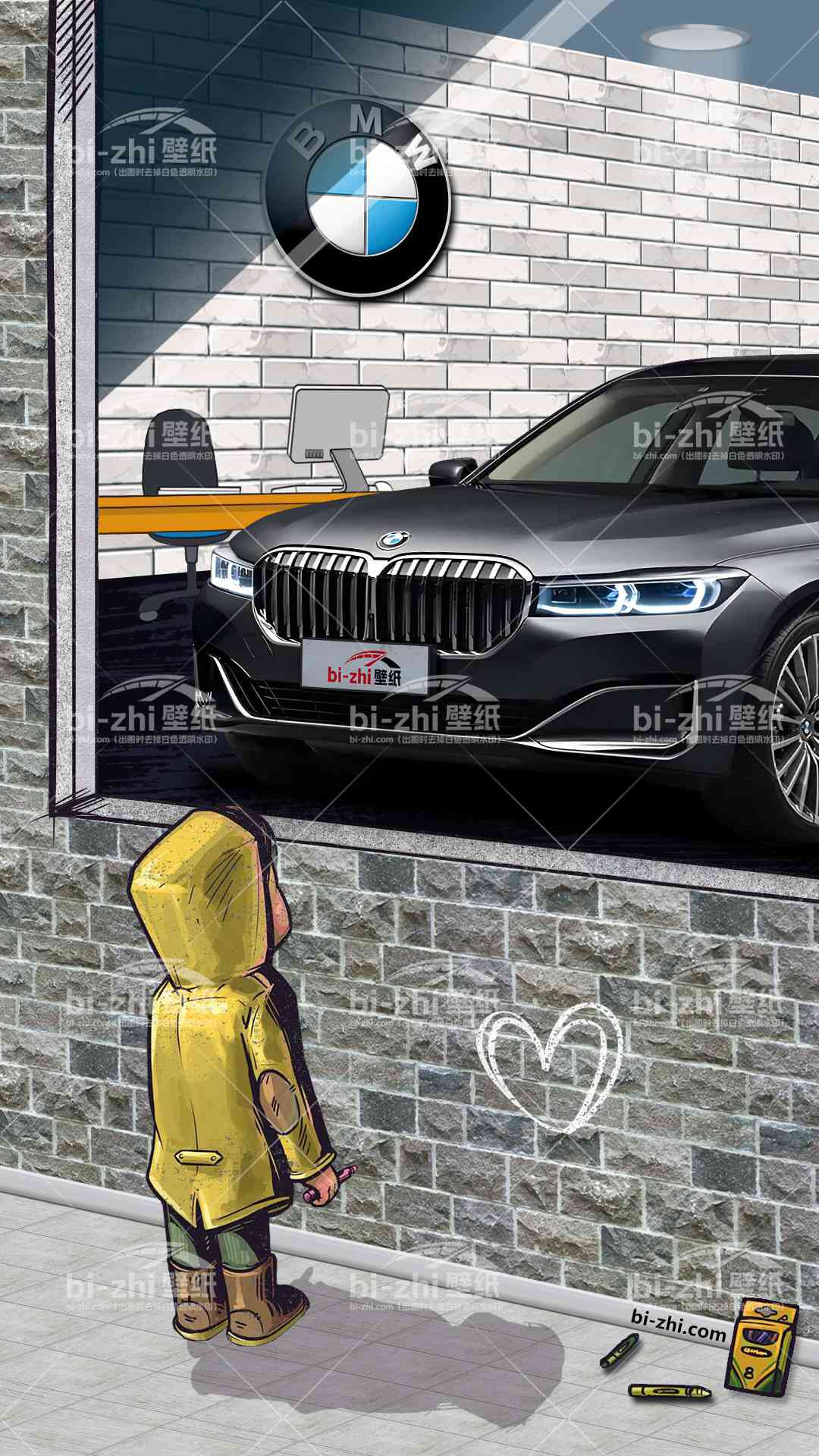 宝马7系橱窗男孩看车男孩汽车壁纸