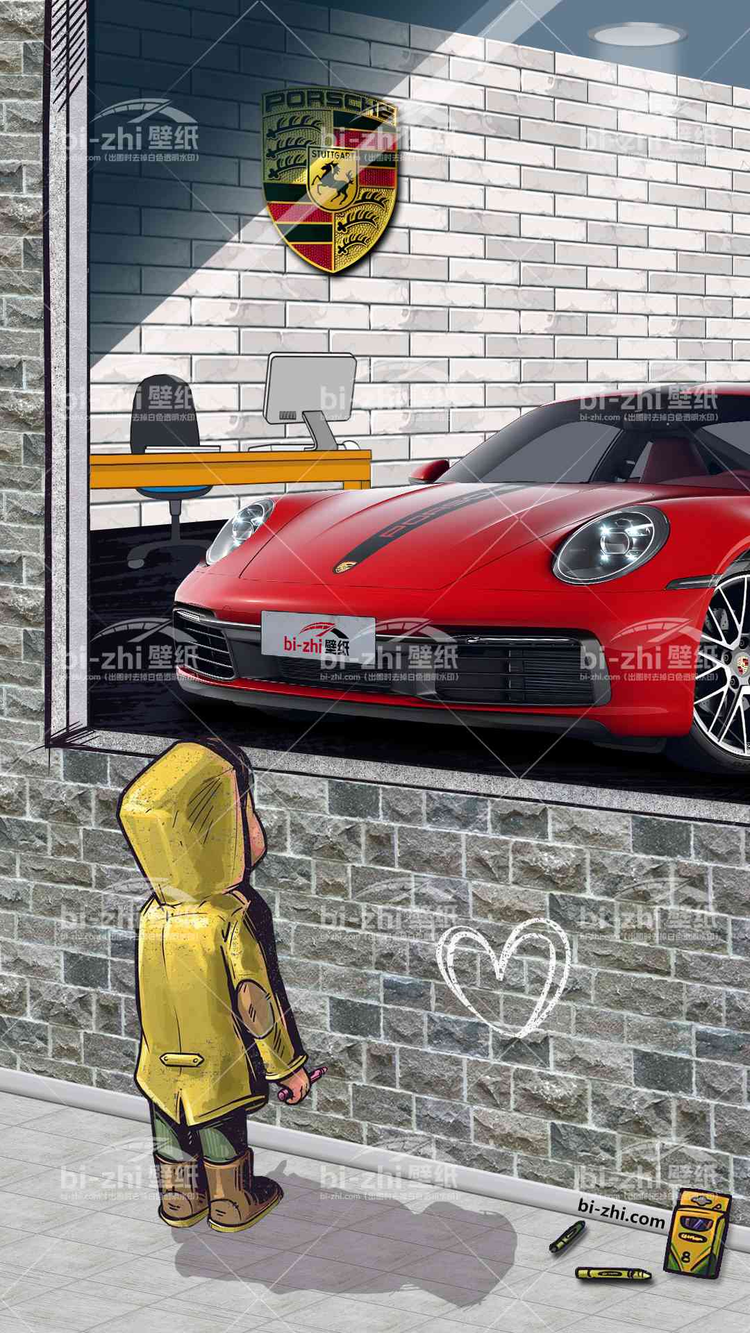 保时捷911橱窗男孩看车男孩汽车壁纸