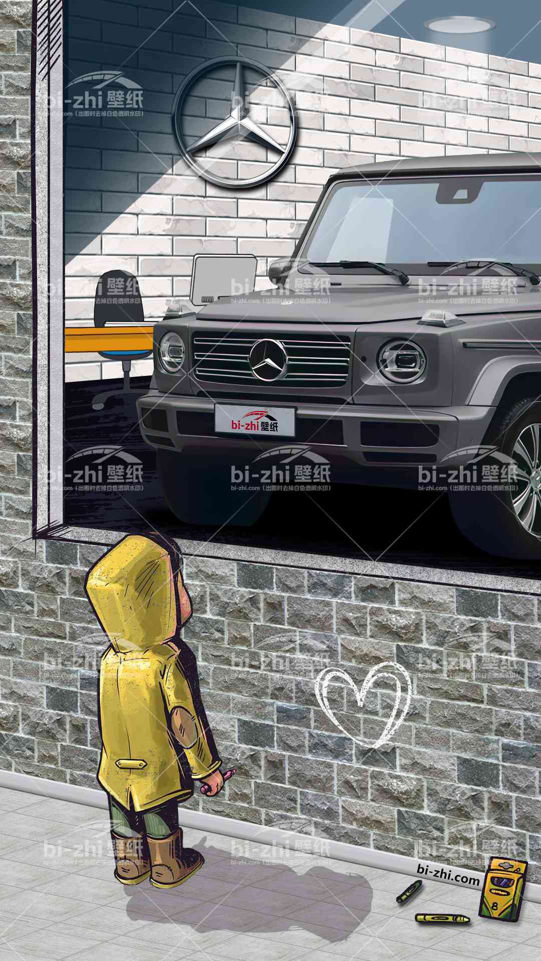 奔驰G级橱窗男孩看车男孩汽车壁纸