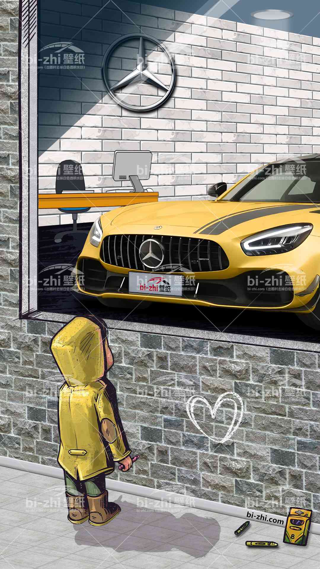 奔驰GTAMG橱窗男孩看车男孩汽车壁纸