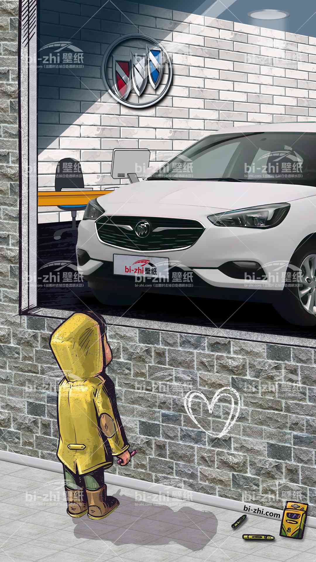 别克凯越橱窗男孩看车男孩汽车壁纸