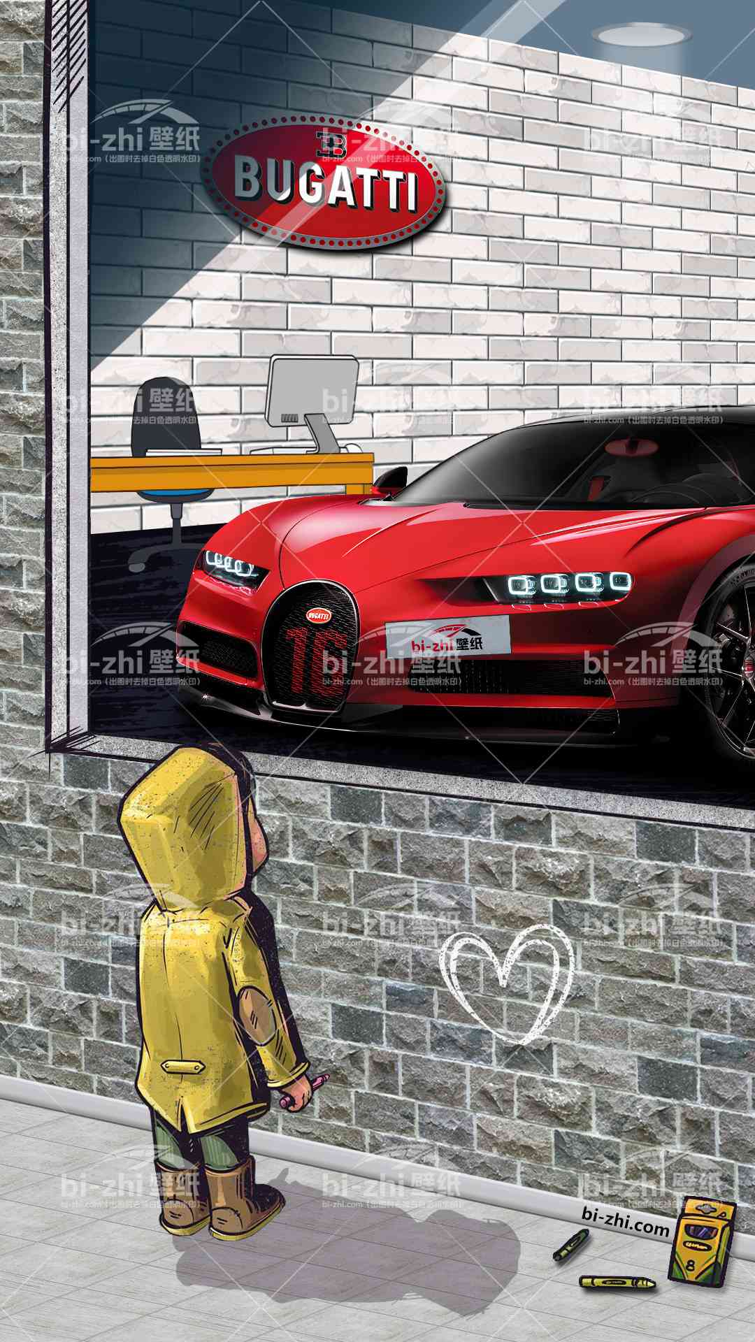 布加迪Chiron橱窗男孩看车男孩汽车壁纸