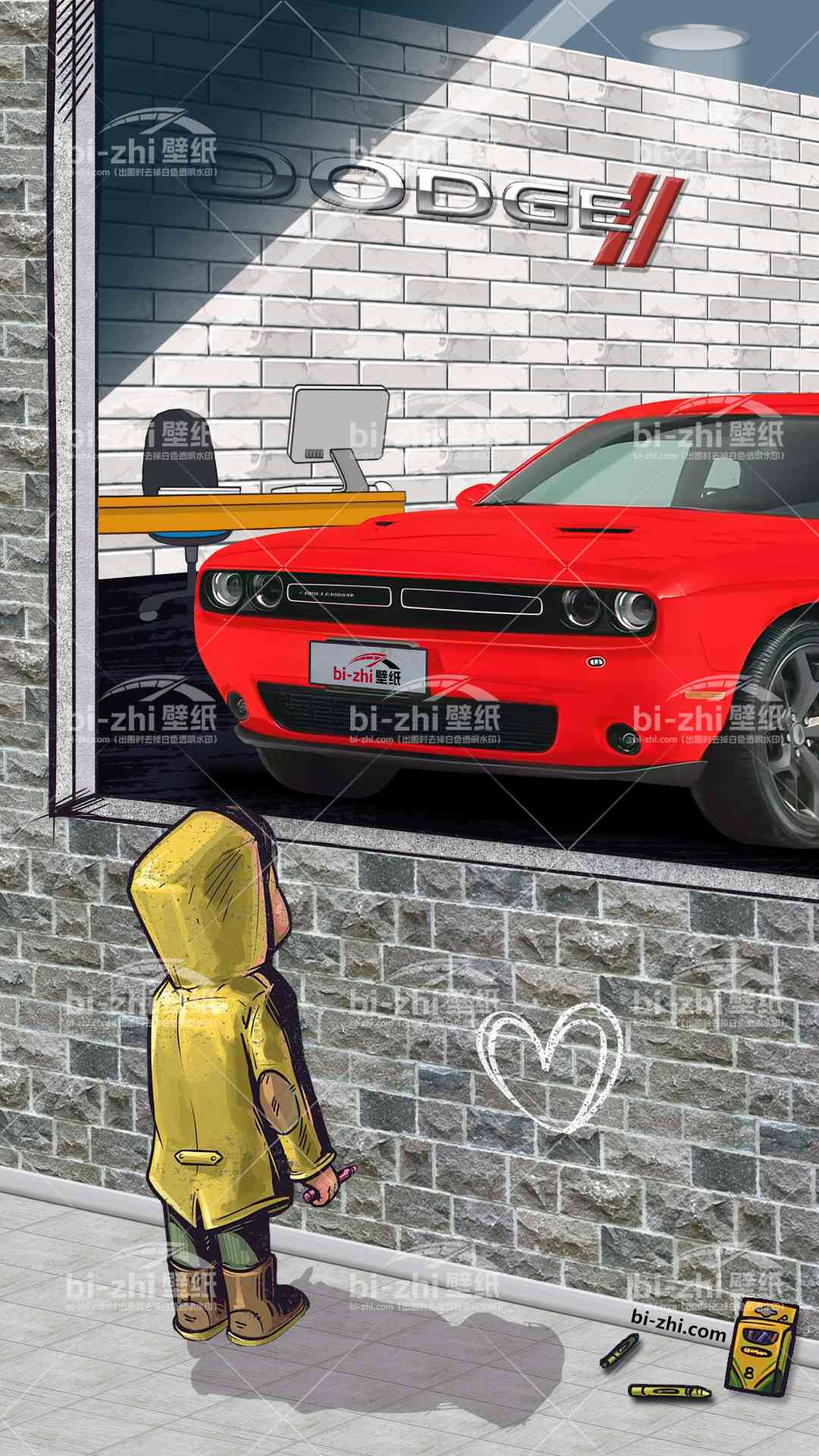 道奇挑战者橱窗男孩看车男孩汽车壁纸