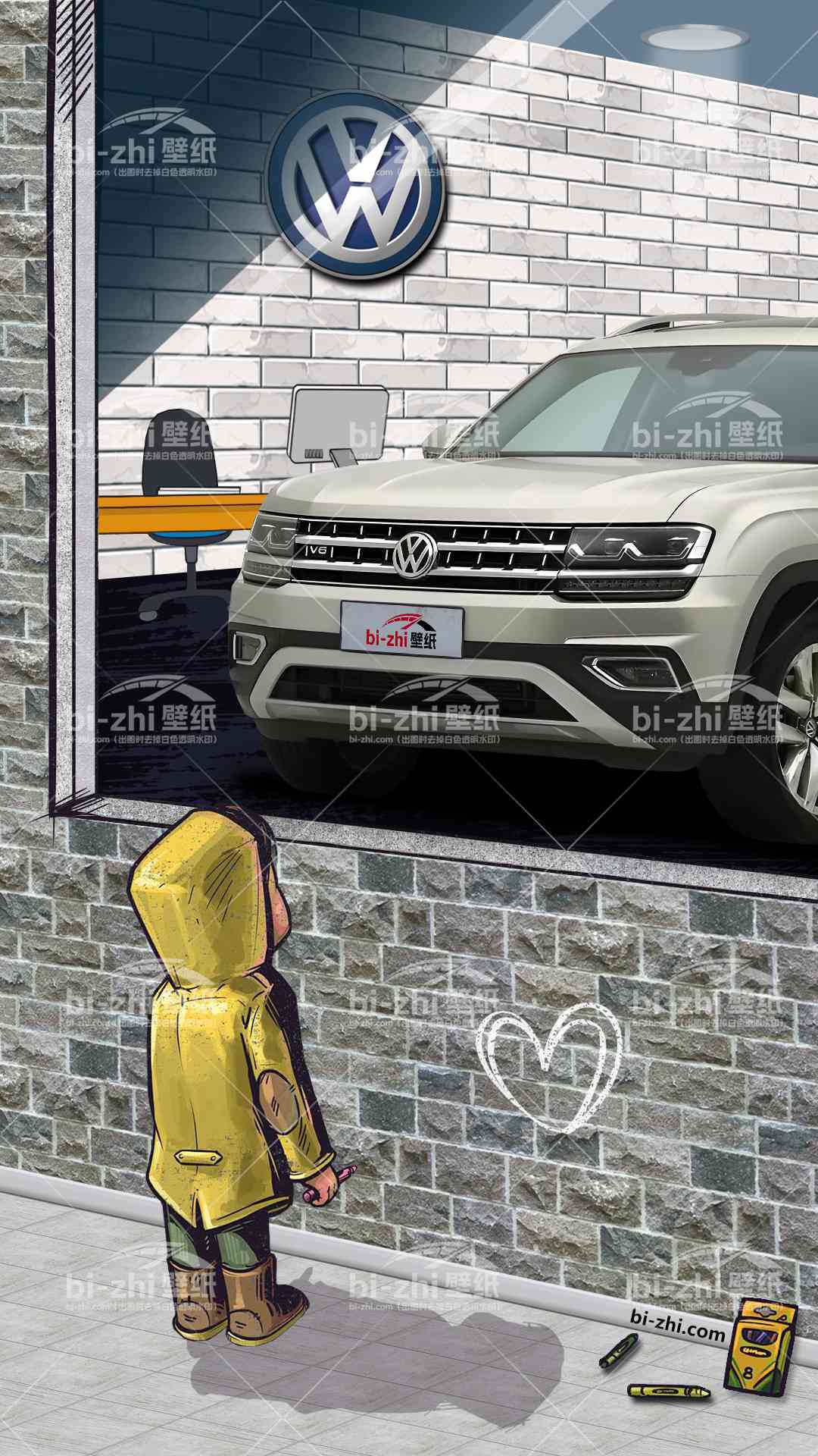 大众途昂橱窗男孩看车男孩汽车壁纸
