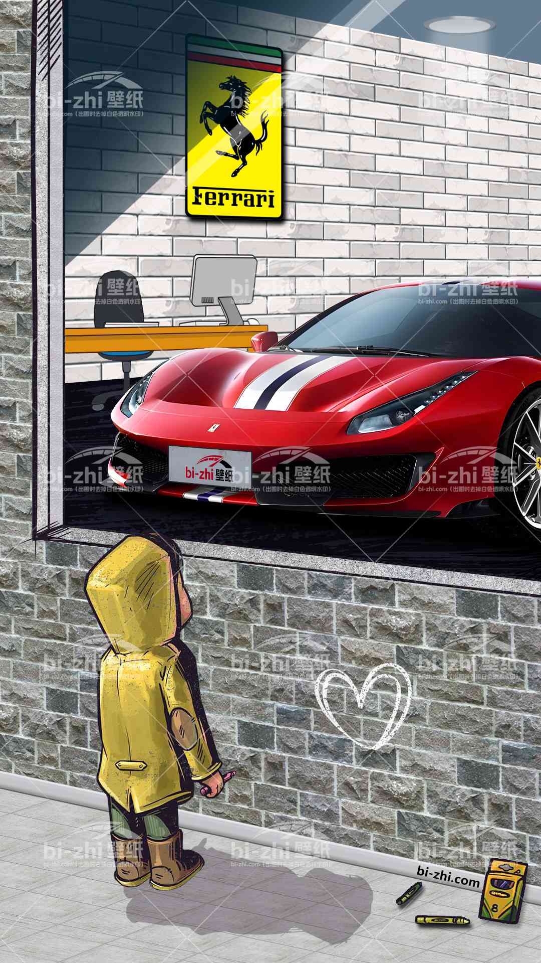 法拉利488橱窗男孩看车男孩汽车壁纸