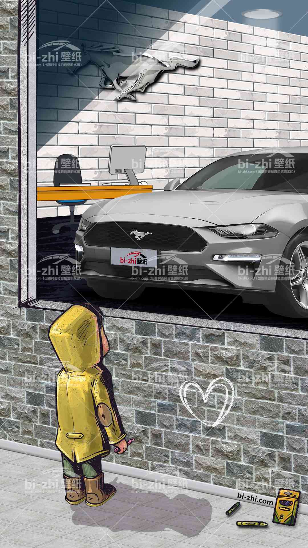 福特Mustang橱窗男孩看车男孩汽车壁纸