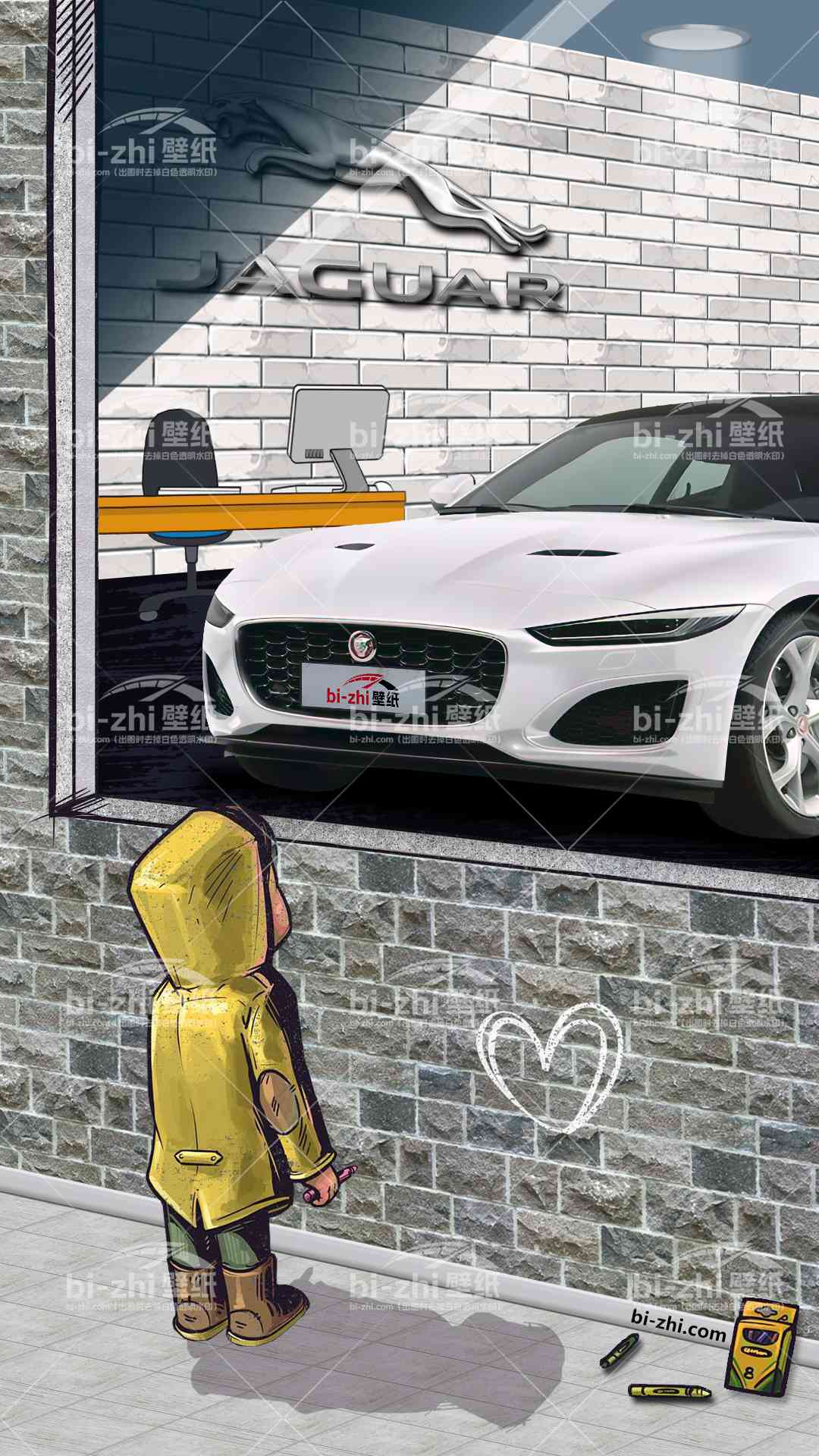 捷豹F-TYPE橱窗男孩看车男孩汽车壁纸