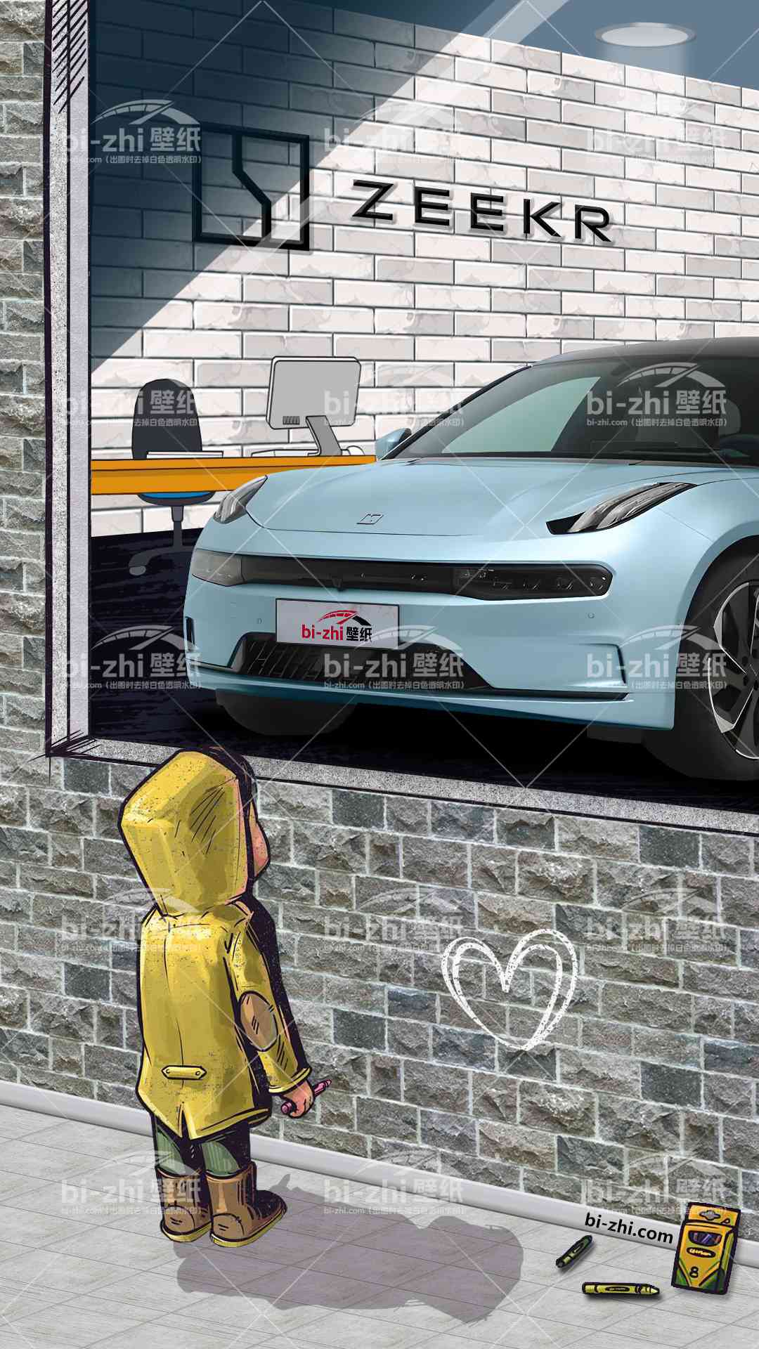 极氪001橱窗男孩看车男孩汽车壁纸