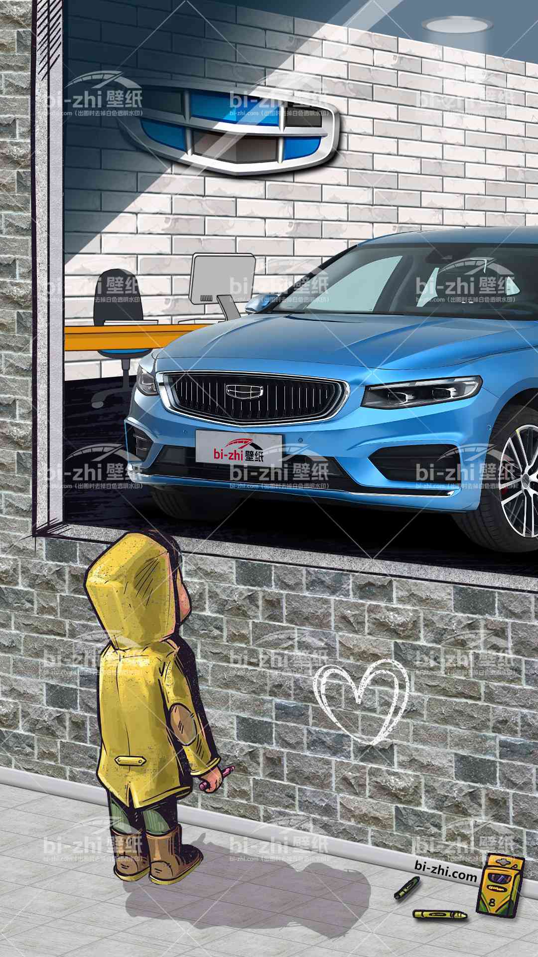 吉利星瑞橱窗男孩看车男孩汽车壁纸