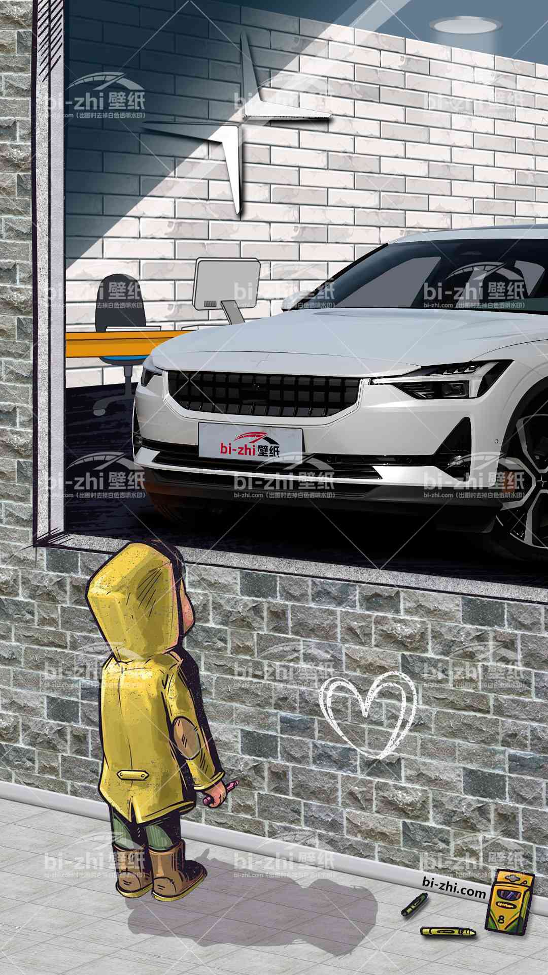 极星Polestar2橱窗男孩看车男孩汽车壁纸