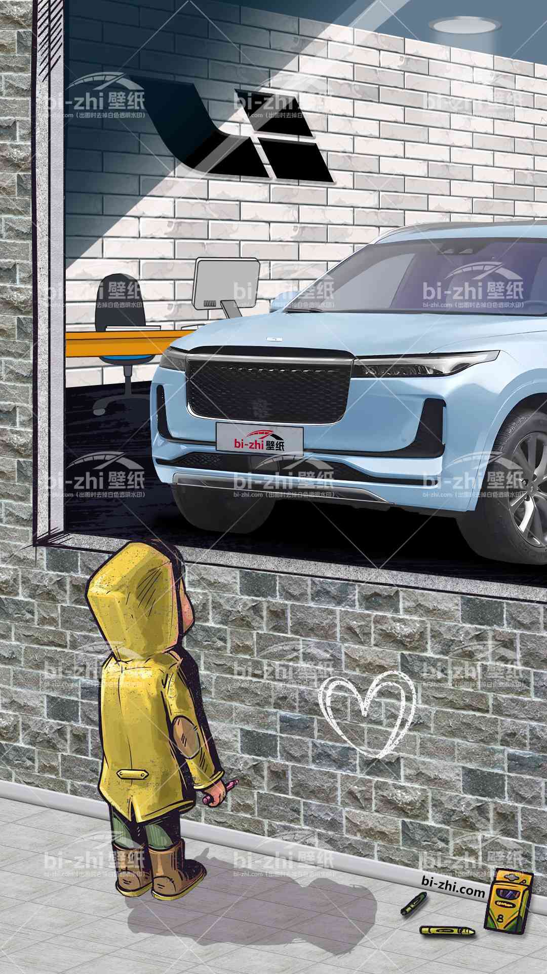 理想ONE橱窗男孩看车男孩汽车壁纸