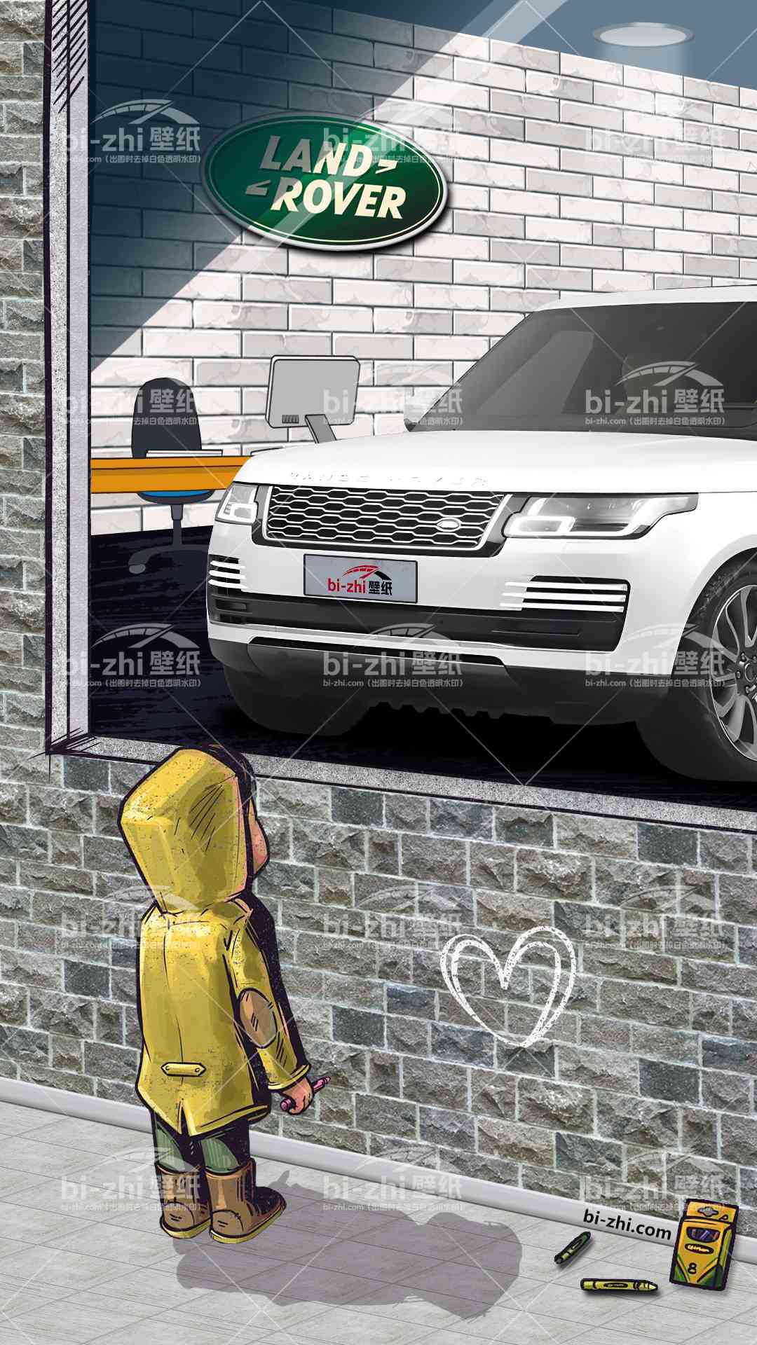 路虎揽胜橱窗男孩看车男孩汽车壁纸