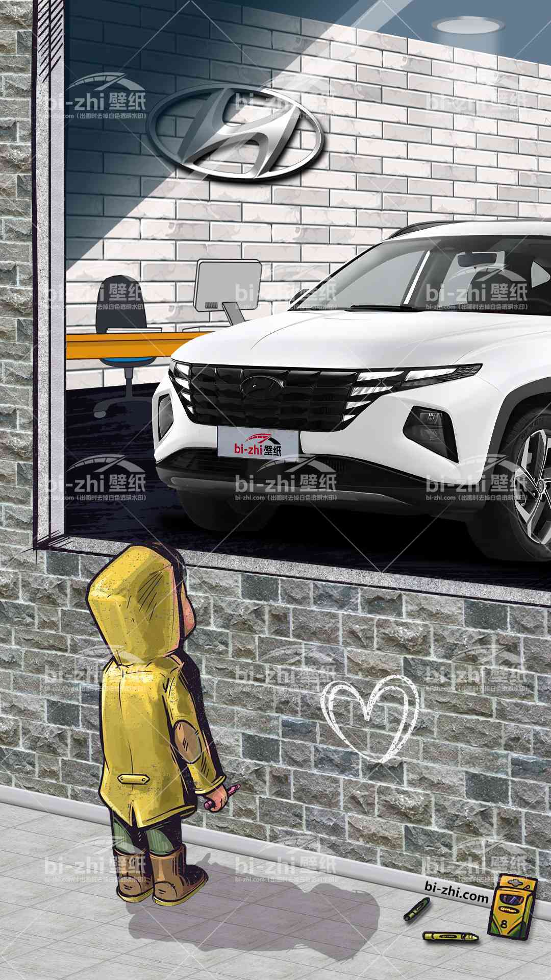 现代途胜橱窗男孩看车男孩汽车壁纸