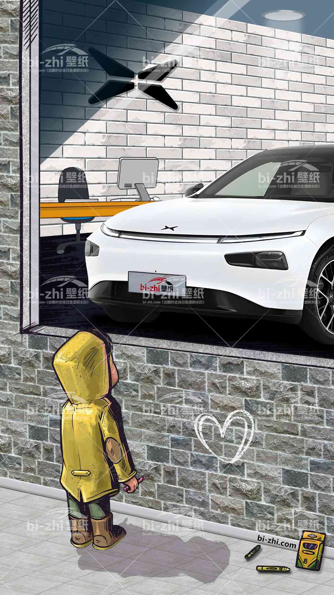 小鹏P7橱窗男孩看车男孩汽车壁纸