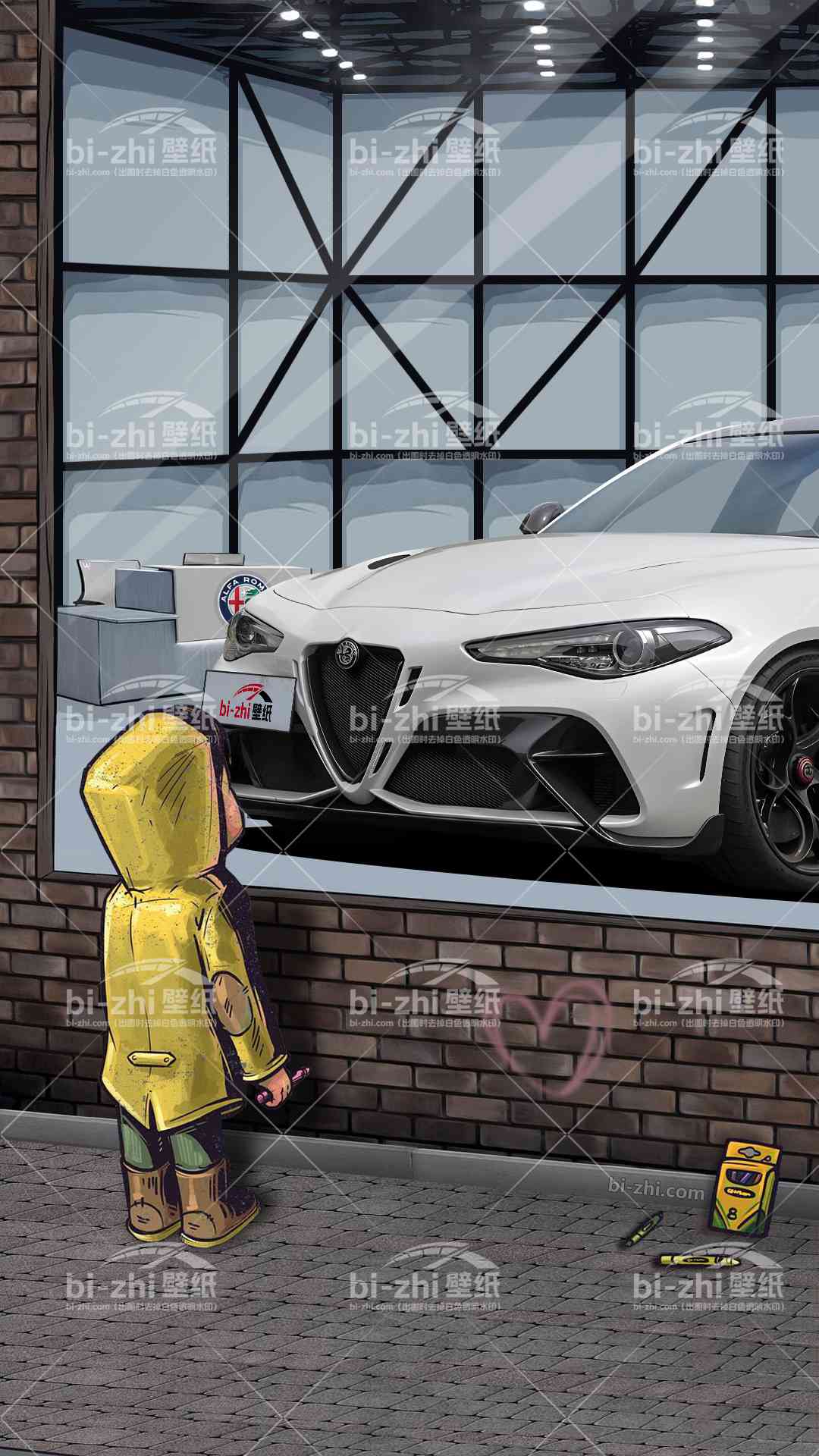 阿尔法罗密欧Giulia橱窗男孩看车男孩汽车壁纸