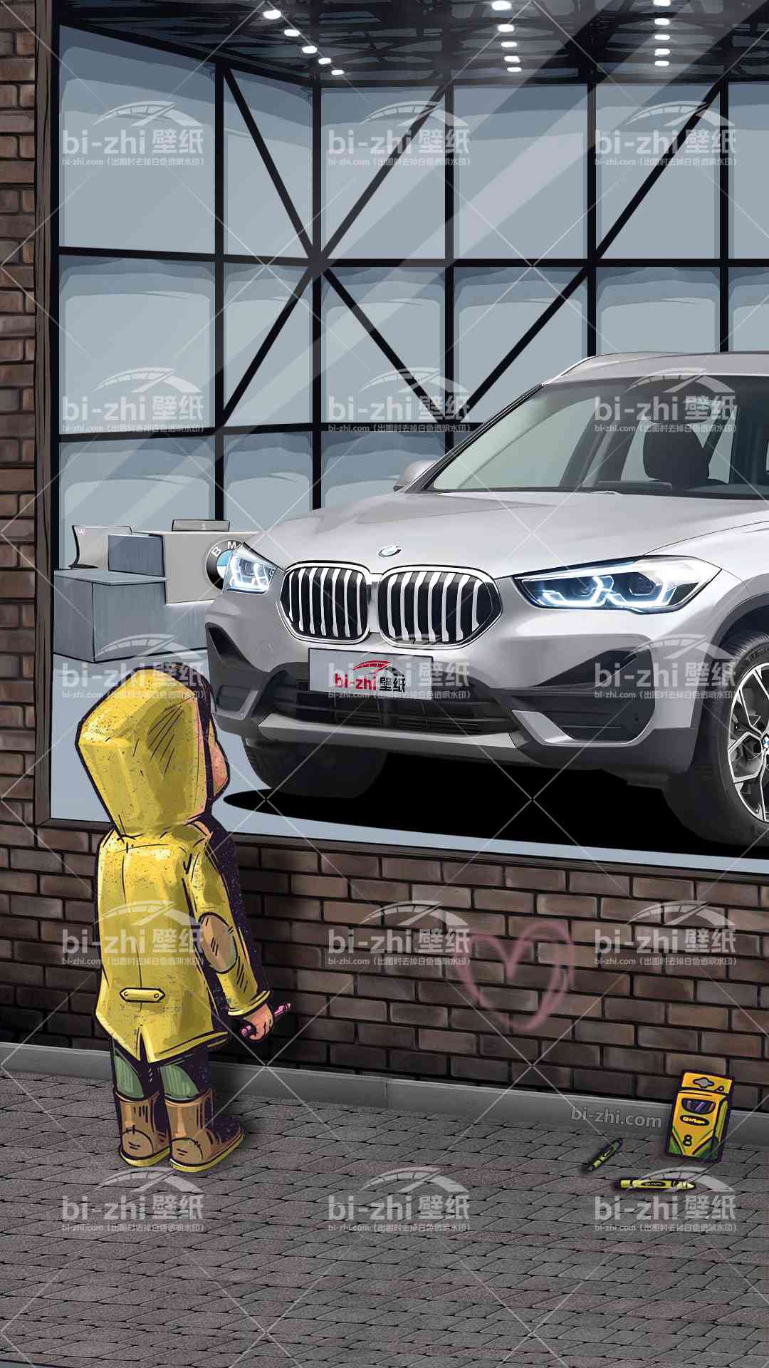 宝马X1橱窗男孩看车男孩汽车壁纸