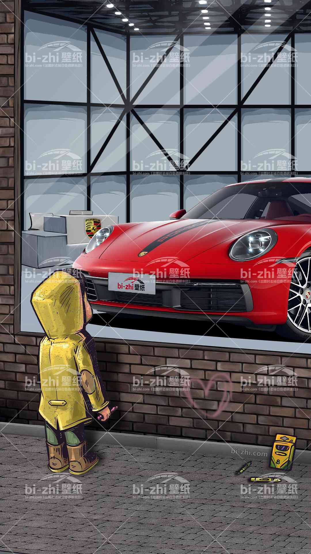 保时捷911橱窗男孩看车男孩汽车壁纸
