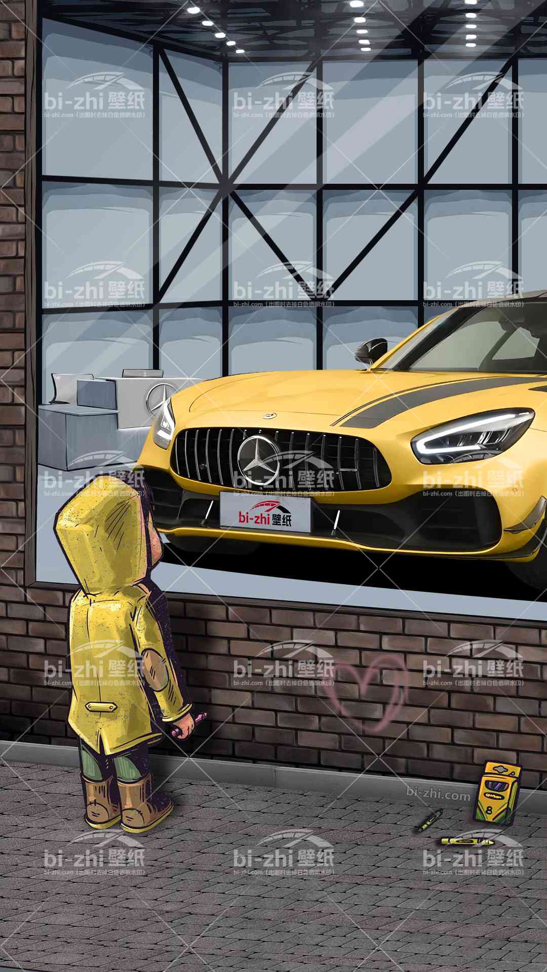 奔驰GTAMG橱窗男孩看车男孩汽车壁纸