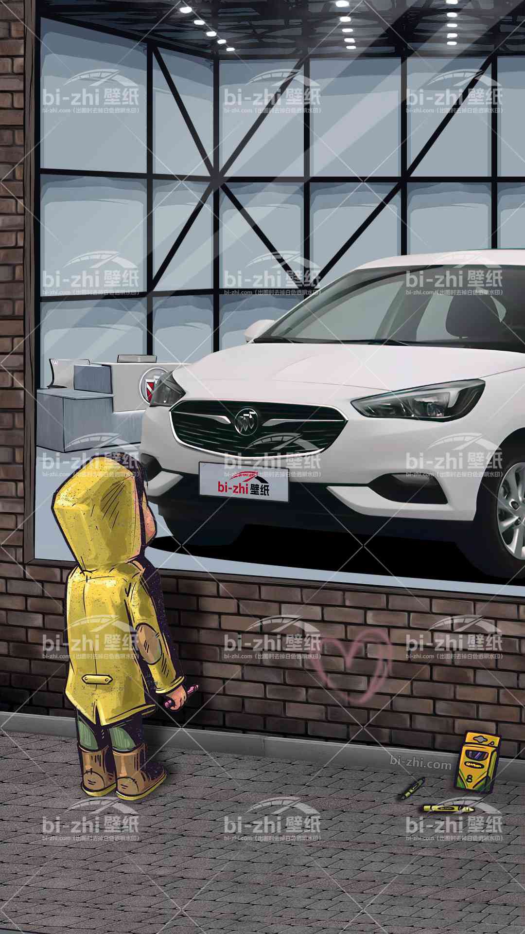 别克凯越橱窗男孩看车男孩汽车壁纸