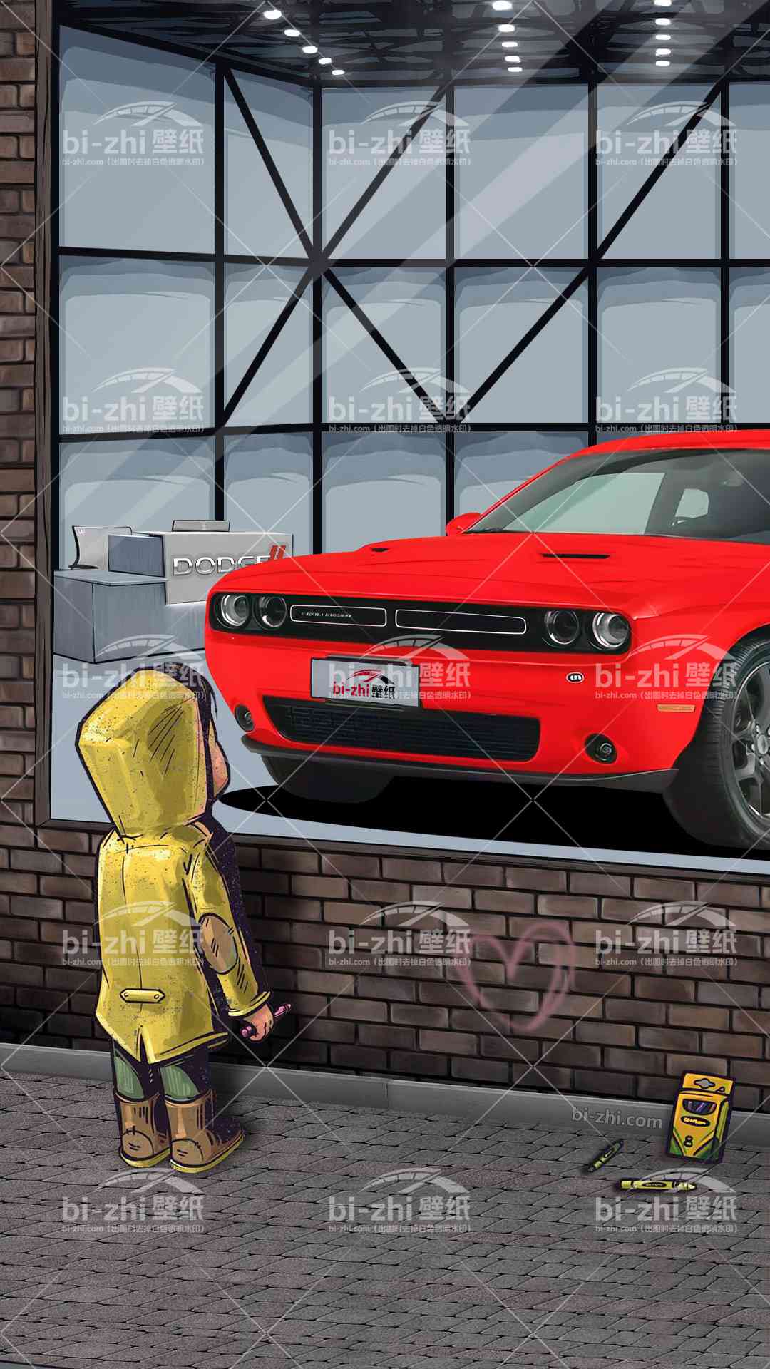 道奇挑战者橱窗男孩看车男孩汽车壁纸