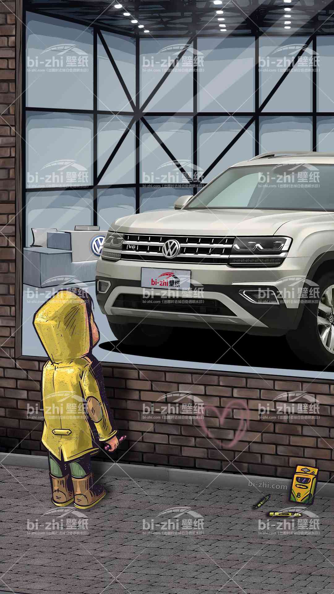 大众途昂橱窗男孩看车男孩汽车壁纸