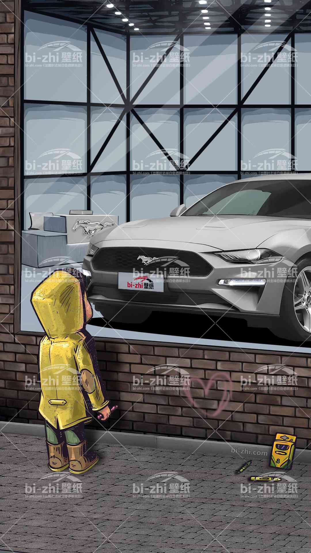 福特Mustang橱窗男孩看车男孩汽车壁纸