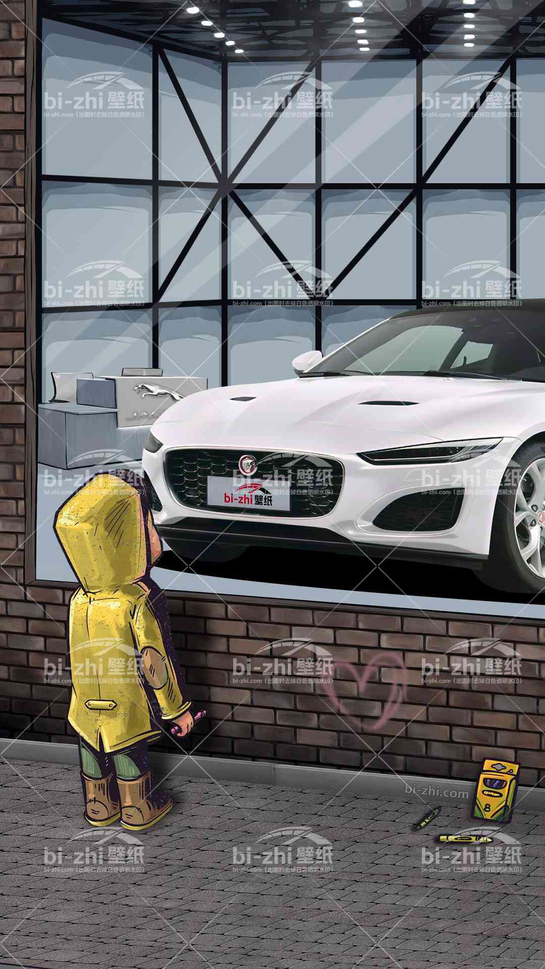 捷豹F-TYPE橱窗男孩看车男孩汽车壁纸